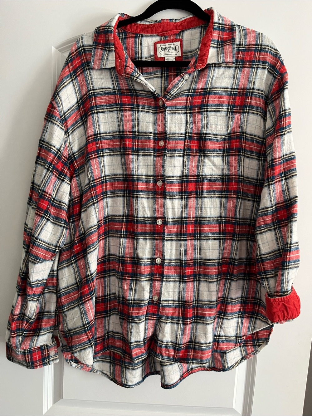 American Eagle Outfitters Red White and Black Plaid Button-Down Shirt